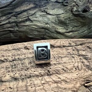 Authentic Pandora Charm Alphabet solid block letter B oxidized sterling silver